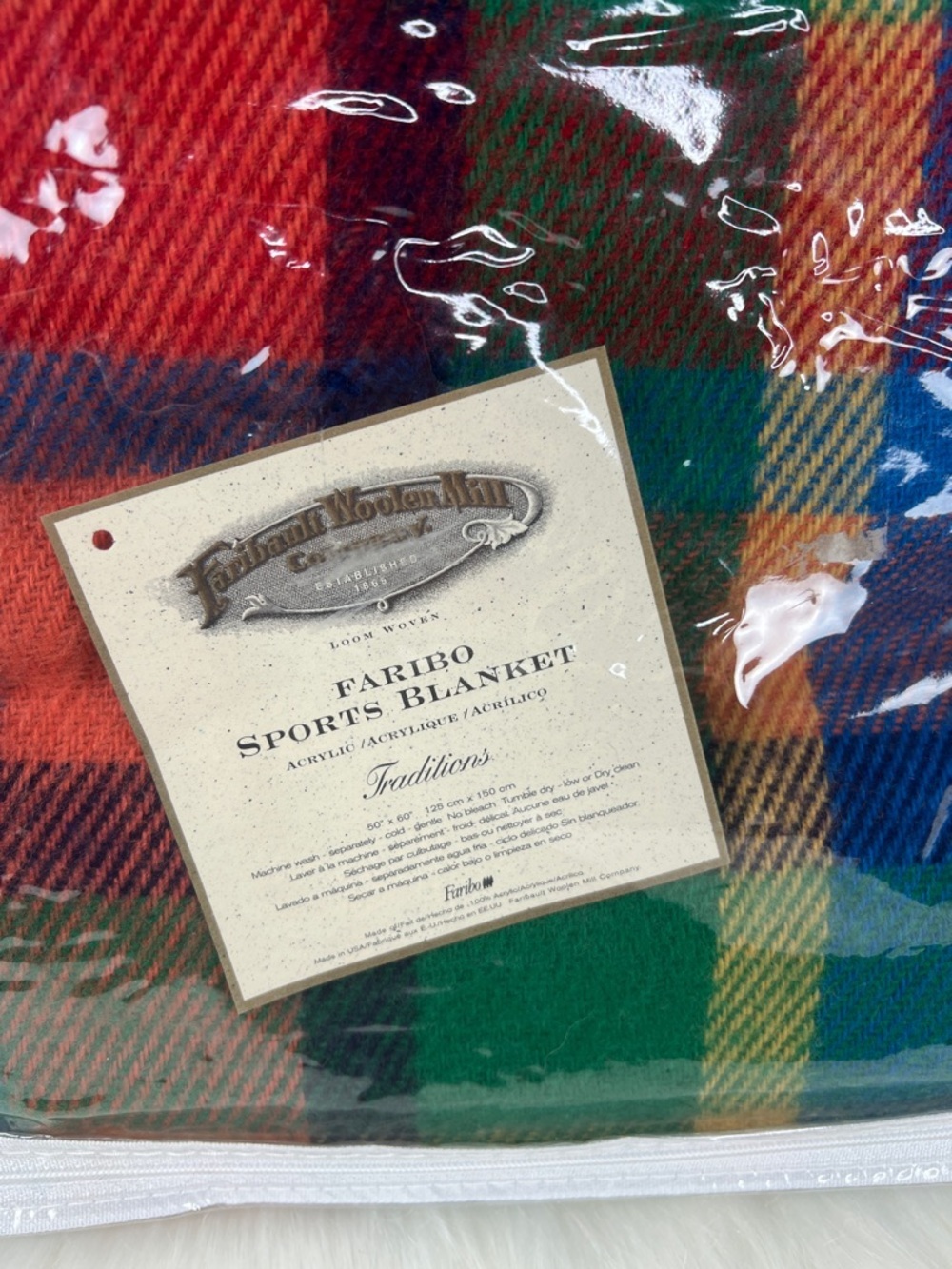 Vintage New Colorful Plaid Fringe Throw Blanket - Picture 2 of 2